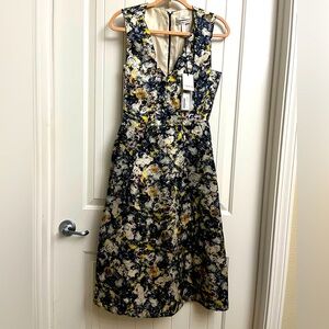 ERDEM NWT Kuni Silk Floral Print Midi Dress, size 8